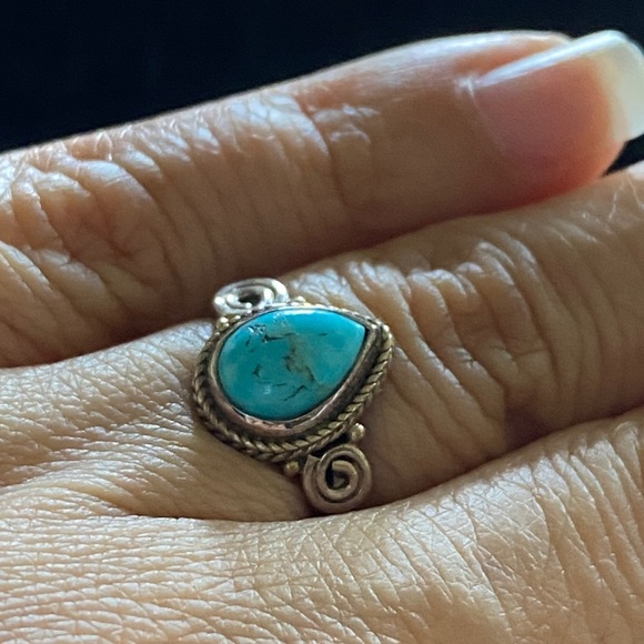 Turquoise Sterling Silver Ring Drop Shape Size 5